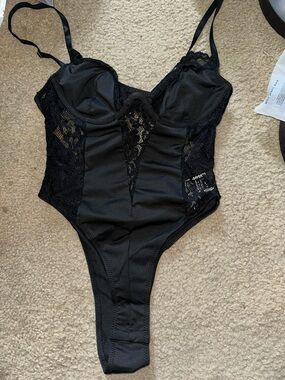 Black Lace-Trim Bodysuit